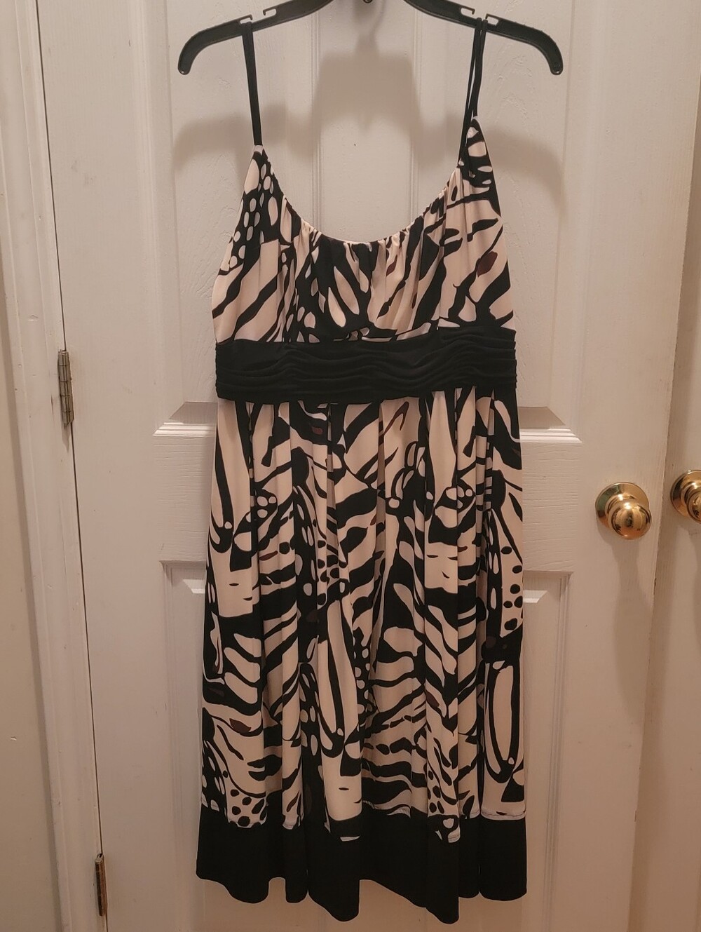 Jones New York Black/Cream Double Spaghetti Strap Midi Dress - Size 16
